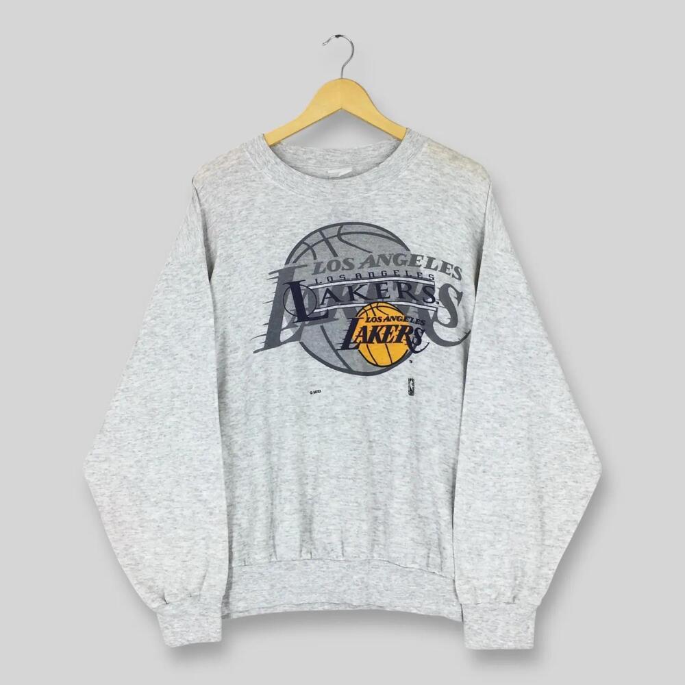 90s LA Lakers NBA Printed Logo American Basketball Boxy Crewneck Sweatshirt